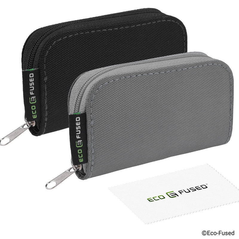 Eco-Fused Memory Card Carrying Case - Suitable for SDHC and SD Cards - 8 Pages and 22 Slots - ECO-FUSED Microfiber Cleaning Cloth Included - 2 Pack