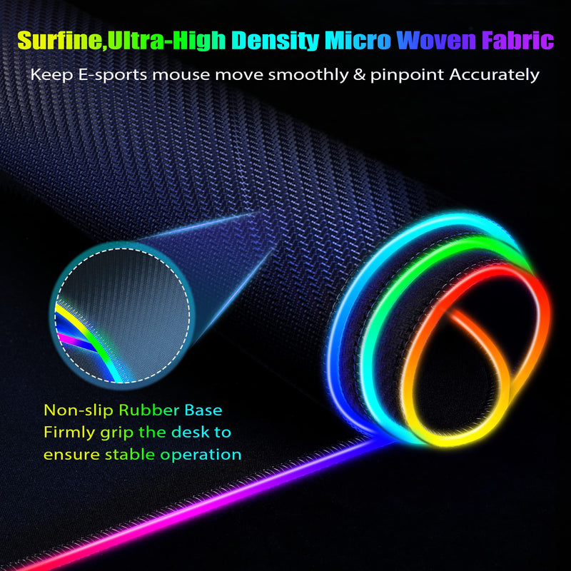 Gimars RGB Gaming Mouse Pad with 4 USB Hubs, 15 LED Light Modes Mouse Pad, Extra Large，Non-Slip Rubber Base, Waterproof Desk Pad for Desk Laptop Computer, PC Games, Office Black-RGB+Usb Port