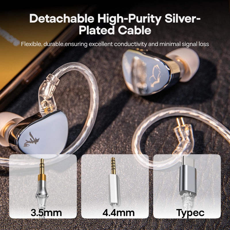 Linsoul WGZBLON SHU in Ear Monitor,Dual Dynamic Driver HiFi IEM Earphones,Professional DAC Chip Wired Earbuds,Zinc Alloy Shell,High-Purity Silver-Plated Cable for Audiophile (4.4mm No Mic, Silver) 4.4mm No Mic
