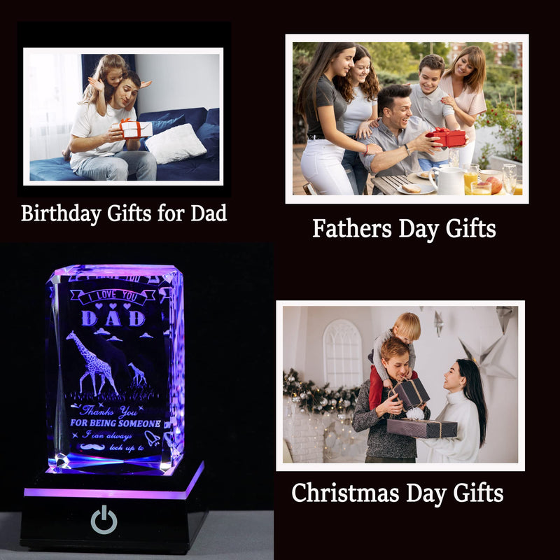 Father Day Gifts for Dad from Daughter Son, 3D Crystal Laser Engraved Giraffe Statue Birthday Gifts for Dad Who Wants Nothing, Personalized Best Dad Ever Gifts Funny New Bonus Dad Gifts DAD GIFTS Giraffe with LED Base