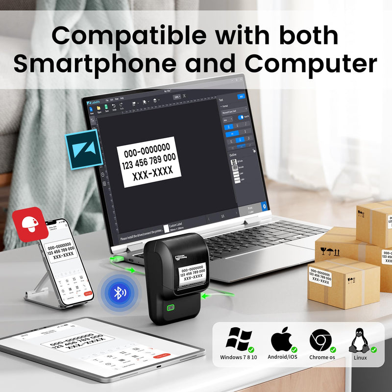[AUSTRALIA] - Label Maker, Thermal Label Maker, Barcode Label Printer for Small Business, Bluetooth Label Maker Machine Compatible with Phone & PC, Inkless Portable Label Makers for Address, Logo, Barcode Black 