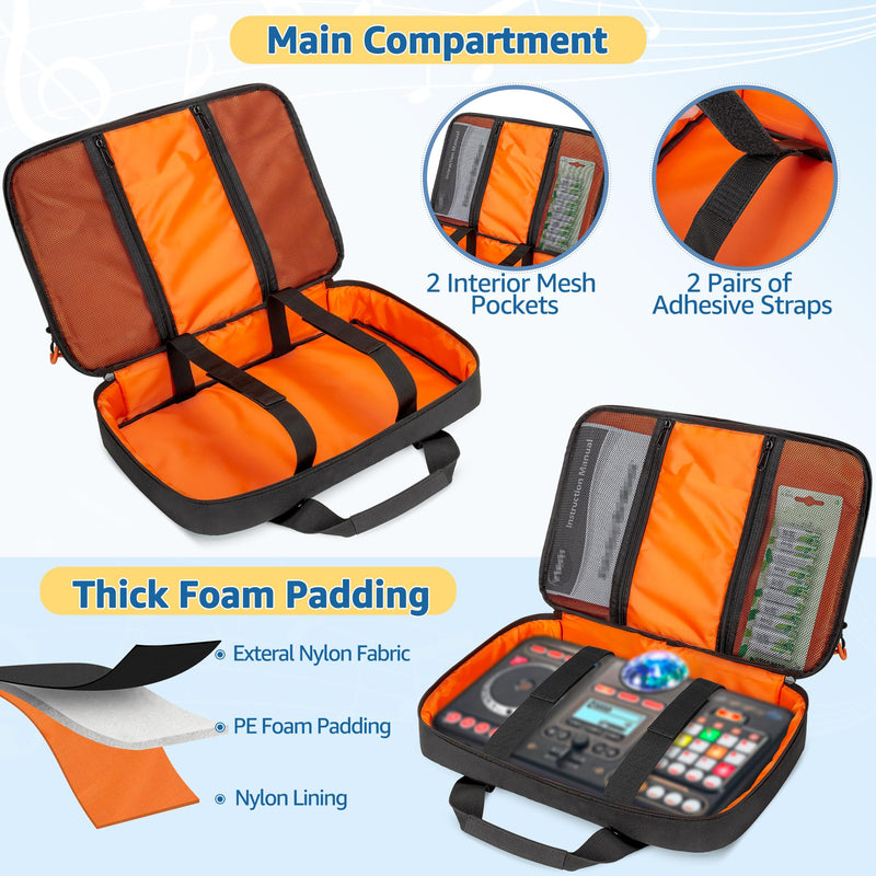 Padded Carrying Bag Compatible with VTech Kidi Star DJ Mixer/Kidi DJ Mix, Small DJ Mixer Storage Bag with Accessory Pockets for Cable, User Guide, Batteries or Other Accessories - Empty Bag Black
