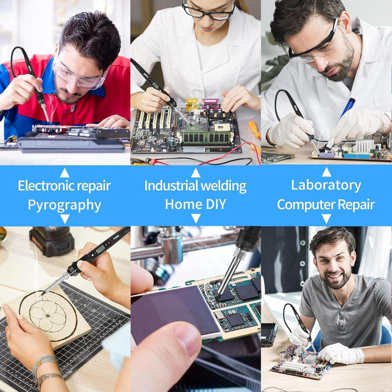 80W Adjustable Soldering Iron Set with LCD Display, Temperature Range 180-520°C, Desoldering Pump, 5 Soldering Tips, Soldering Iron Stand, for Electronic Repairs & DIY Projects