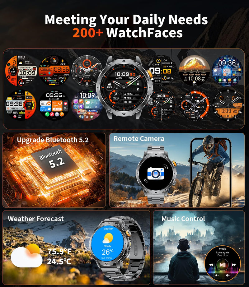 LIGE Smart Watches for Men,1.7" Smartwatch with 1000mah Battery,Flashlight,Bluetooth Call,100+ Sports Modes,Health Tracker,IP68 Waterproof,Fitness Tracker Watch for Android iOS(Black) Black