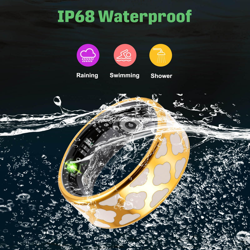 FAHKNS Smart Health Ring for Women Men: Fitness Tracker Ring with Heart Rate,Blood Oxygen,Sleep Monitor,Stress,Steps Counter,IP68 Waterproof for iOS & Android,No APP Fees (Enamel,10#)