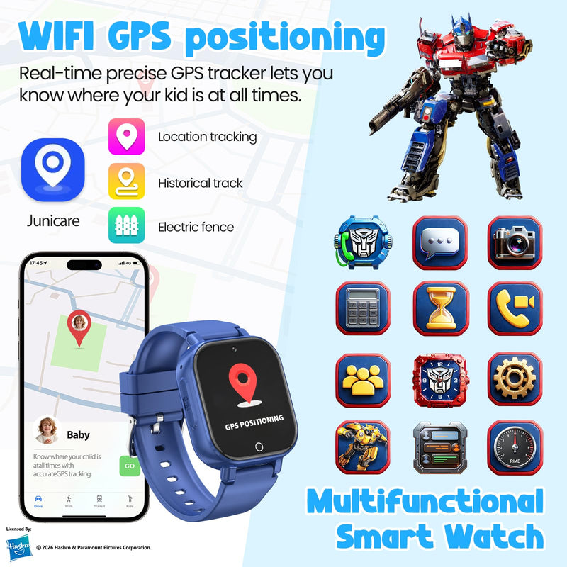 Smart Watch for Kids, 4G Kids Smartwatch with GPS Tracker Calling (Blue) | WIFI/Voice/Video Chat/SOS/SMS-receiving IP68 Waterproof Pedometer Camera Alarm Safe Zone Smartwatch Gift for Boys Girls 4-12 Blue