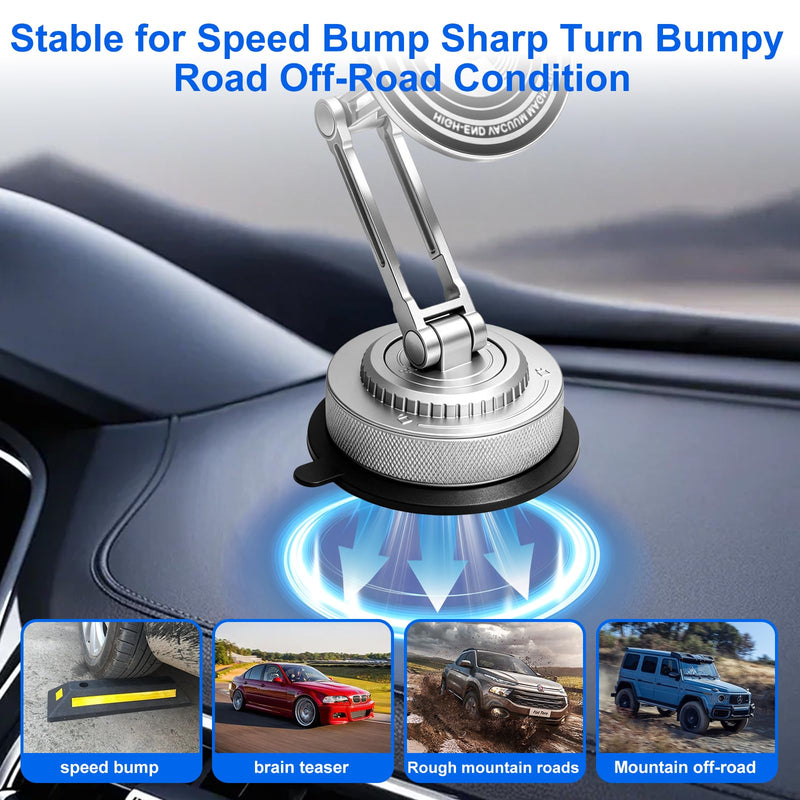 All-Metal Alloy Long Arm Magnetic Suction Cup Car Phone Mount(Silver) | Strong Powerful Magnetic Heavy-Duty Windshield Dash 360° Mechanical Rotation Cell Mobile Phone Vehicle Bracket for All Cars Silver