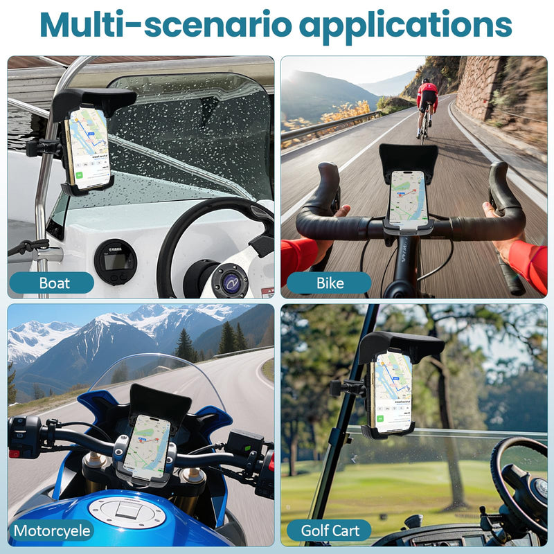 Boat Phone Holder with Sunshade, 360 Degree Rotation Marine Cell Phone Holder,Adjustable Knob Crab Clamp,Boat Accessories for Boat Rail, Jet Ski, Cycling, Fits 4.7-7.2 Inch Phones,（Knob Crab Clamp）