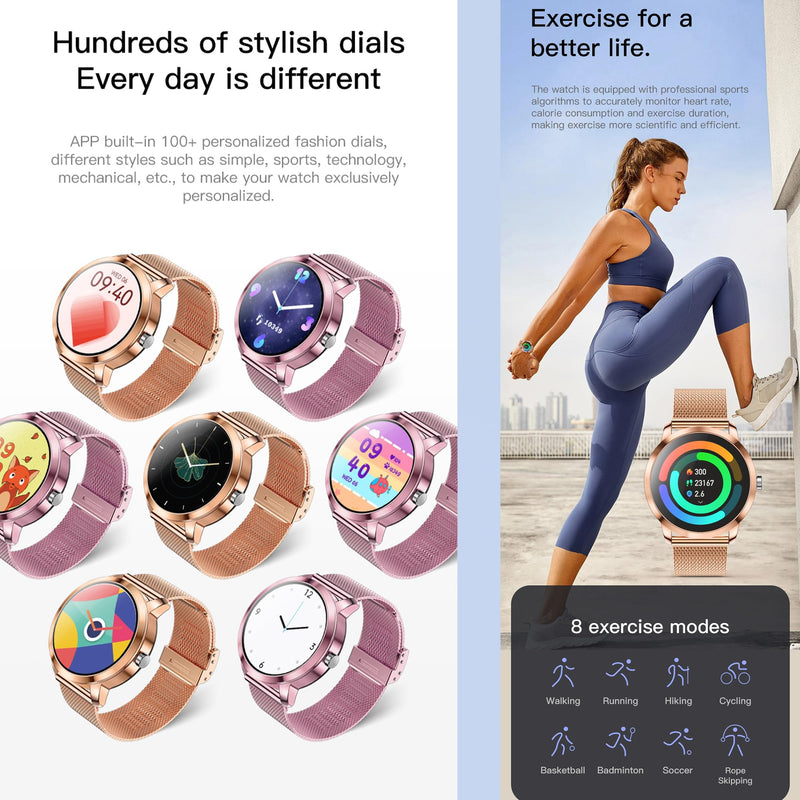 Smart Watch (Answer/Make Calls) for Women, 1.27" AMOLED Smartwatch for Android iPhone, Activity Tracker with Blood Pressure Heart Rate Sleep SpO2 Monitor, 100+ Sports IP68 Fitness Tracker (Pink) Pink