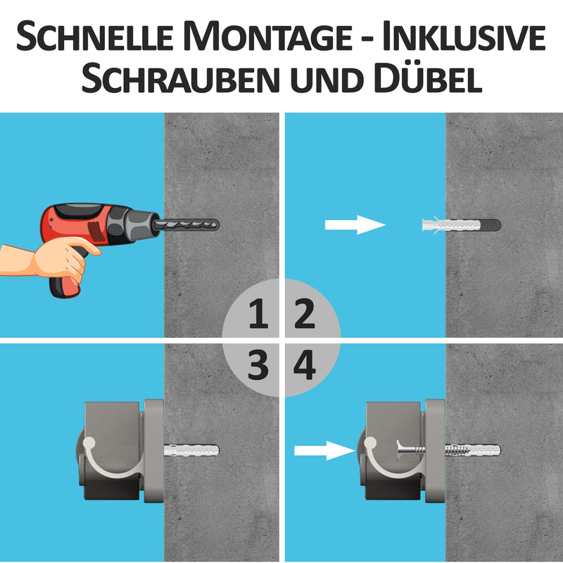 Space-saving tool holder [set of 2] - aluminium profile with 4 individually positionable brackets and 5 hooks [for brooms, garden tools, tools] - ideal in garage, workshop and garden