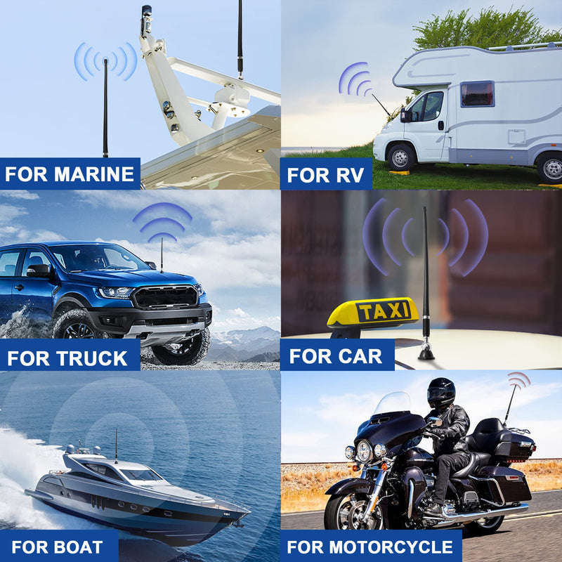 Anina 16 Inch Marine Radio Antenna for Pickup Truck Boat ATV UTV RV Motorcycle Tractor Top/Side Mount Rubber Duck Flexible Antenna Aerial Mast Optimized Radio FM/AM Reception (Black) Black