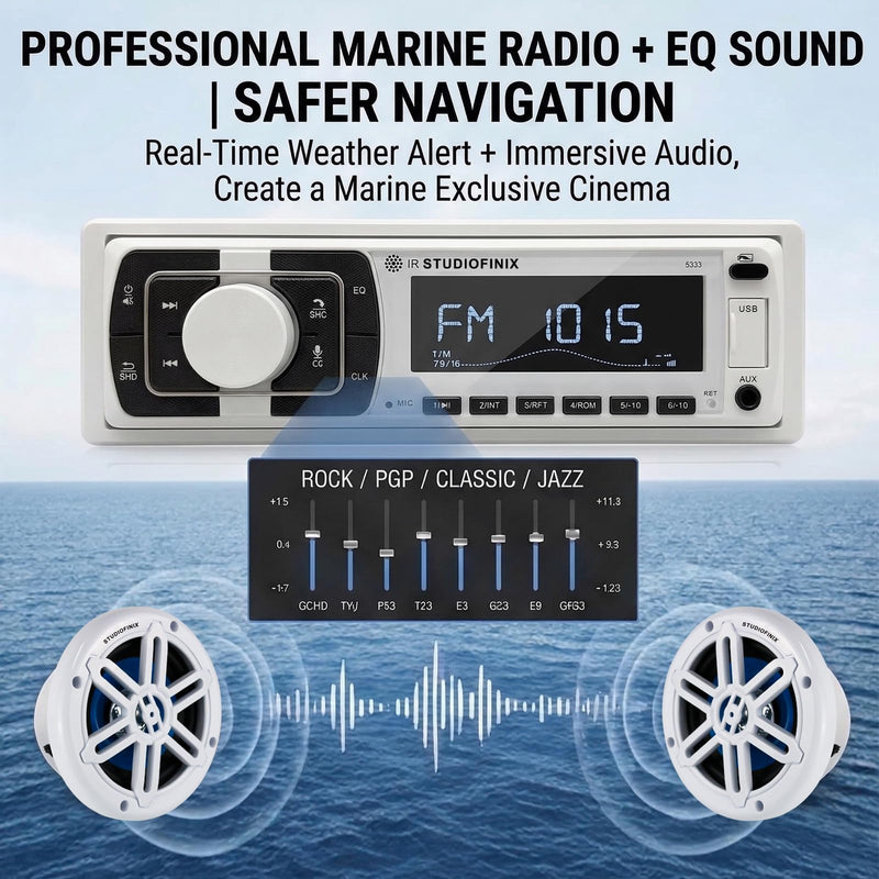 STUDIOFINIX Single Din Bluetooth 5.1 Marine Car Stereo Receiver, 240W Audio Head Unit with IR & APP Control, FM/AM Radio, Built-in Mic & EQ, USB/SD/AUX/MP3 for 12V Car Truck RV ATV UTV Boat(White) White