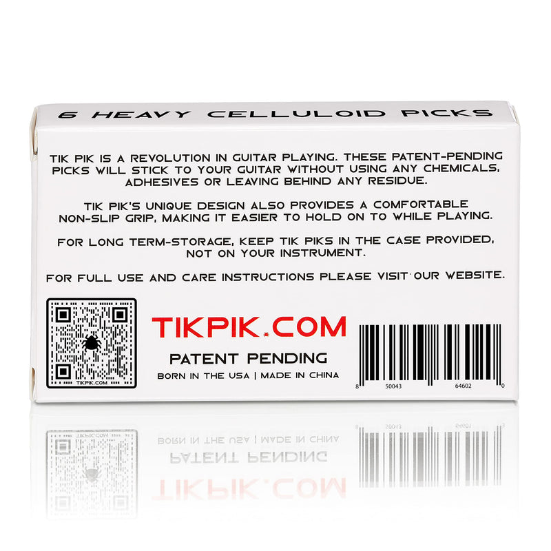 TIK PIK 6-Pack Guitar Picks for Acoustic & Bass Guitars | As Seen On Shark Tank | Black Heavy Gauge 0.96mm Black 6-Pack