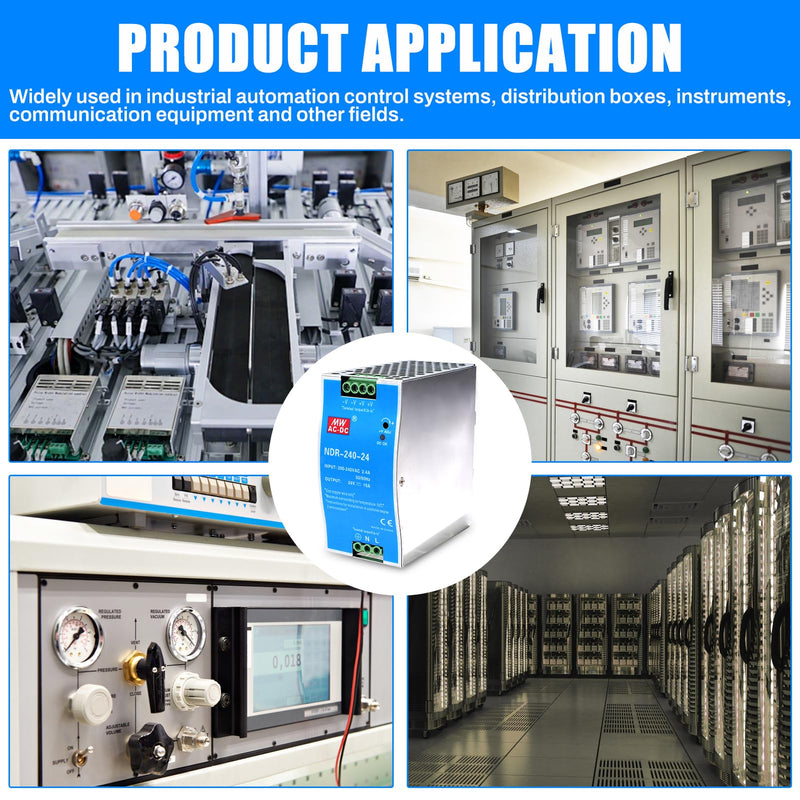 [AUSTRALIA] - 240W DIN Rail Power Supply 24V DIN Rail Switching Power Supply Input AC 100-220V 2.4A Output DC 24V 10A Multiple Protection Functions Industrial Model NDR-240W-24V 240W-10A 