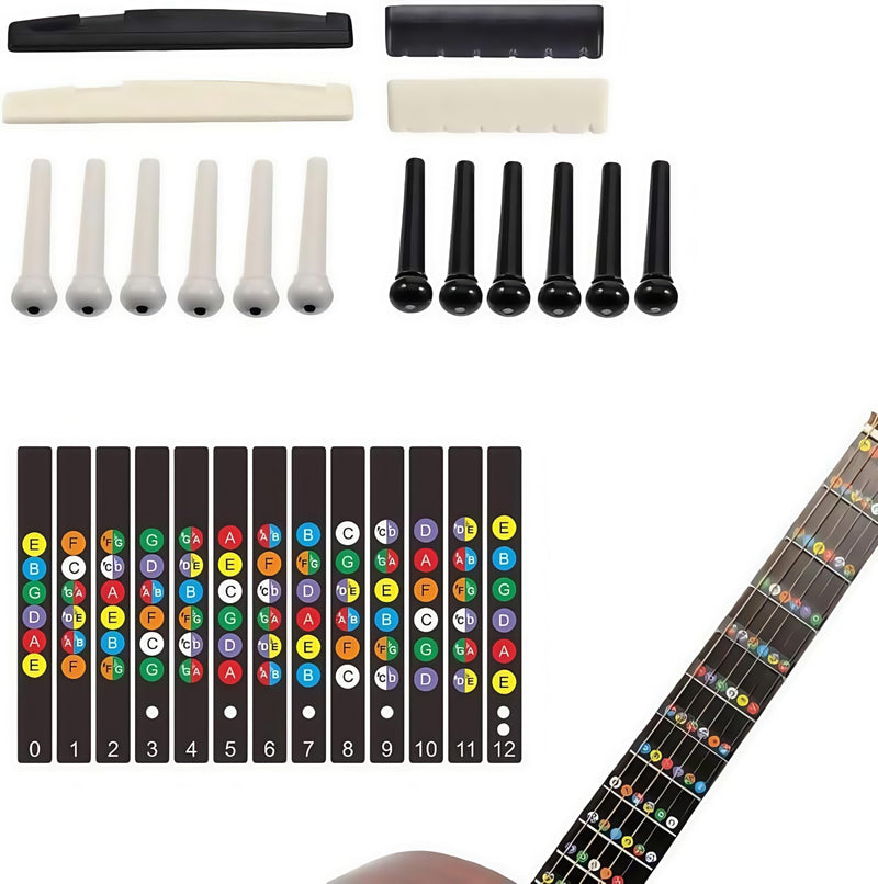 Guitar Repairing Maintenance Tool Kit 72Pcs Guitar Repair Kit Including Guitar Strings, Plectrums, Bridge, Guitar Code For Acoustic Electric Guitar Bass Ukulele