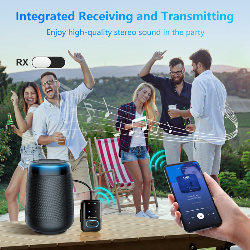 Bluetooth 5.3 Transmitter Adapter for Airplane 2-in-1 Wireless Bluetooth Audio Transmitter Receiver for 3.5mm Aux Jacks on Flight/TV/Gym Equipment, for up to 2 Wireless Headphones, Cell Phones Black1