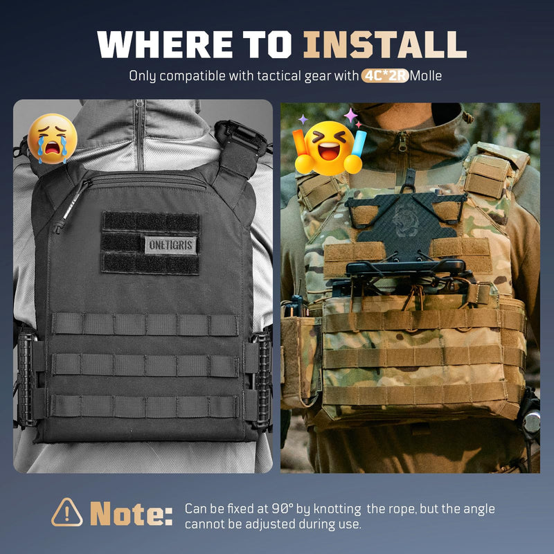OneTigris MOLLE Phone Holder for Cellphone Screen Size 4.7"-6.8" | Tactical Vest Phone Holder Phone Chest Mount Plate Carrier Accessories