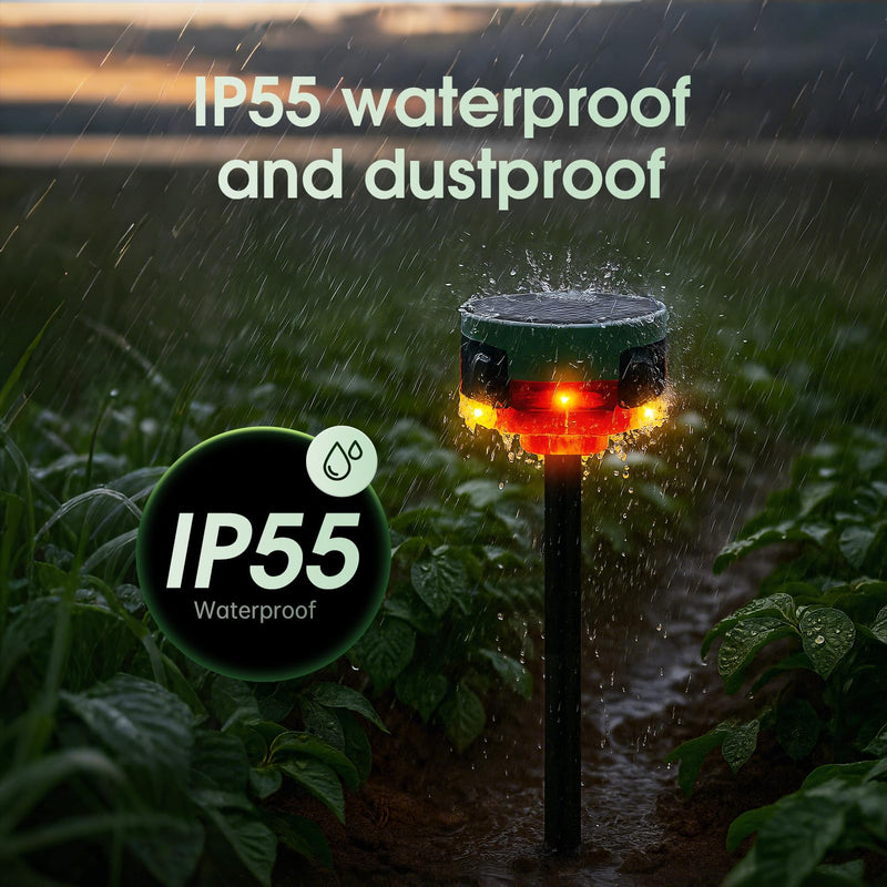 [AUSTRALIA] - Solar Outdoor Motion Sensor Alarm, 130dB Dog Barking & Gunshot Sound, 13 Sounds, Strobe Light, Support Recording & Volume Control, Keeps Unwanted Animals Away from Yard, Garden, or Farm 