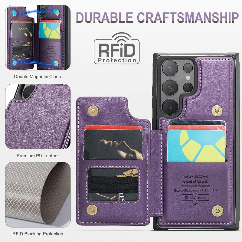for Samsung Galaxy S24 Ultra Case with Card Holder, for Samsung S24 Ultra Wallet Case for Women Men with RFID Blocking, Durable Kickstand Shockproof Case for Galaxy S24 Ultra 5G, Purple Samsung Galaxy S24 Ultra - 6.8"