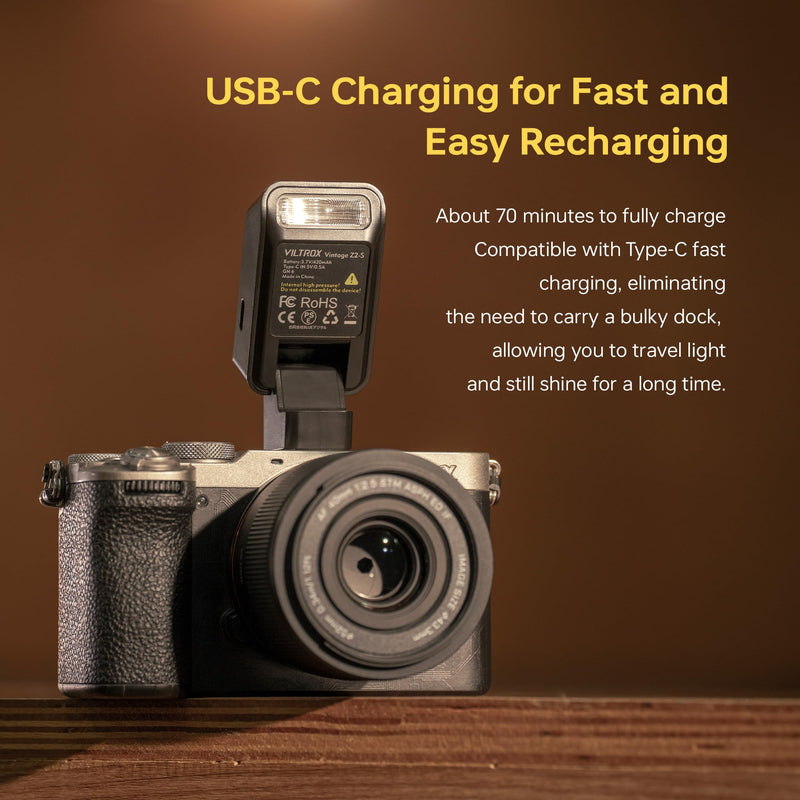 VILTROX Vintage Z2 Mini TTL On-Camera Flash for Sony, Hot Shoe Speedlite GN6, 5-Step Manual Power Control, 2 Second Recycle, 700 Full-Power Flashes 10Ws with Detachable Softbox（Black） Vintage Z2-S Flash