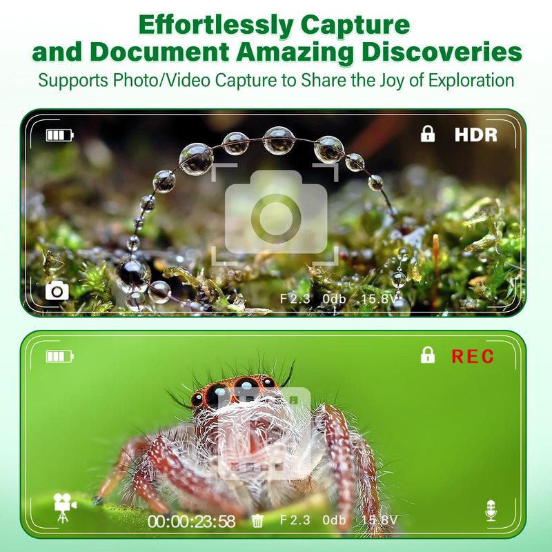 [AUSTRALIA] - Microscope for Kids with Bug Catcher, 1080P HD Digital Handheld Portable Kids Microscope, 2 in 1 STEM Science Educational Learning Kit Christmas Birthday Gifts Toys for 3-15 Boys & Girls (Green) Bug Catcher & Microscope Kits Green 