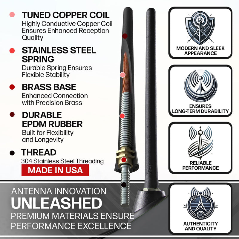 Short Rubber Antenna fits Toyota Tundra (2000-2020) - USA Stainless Steel Threading - The Original 6 3/4 Inch Accessories - Car Wash Proof - Internal Copper Coil