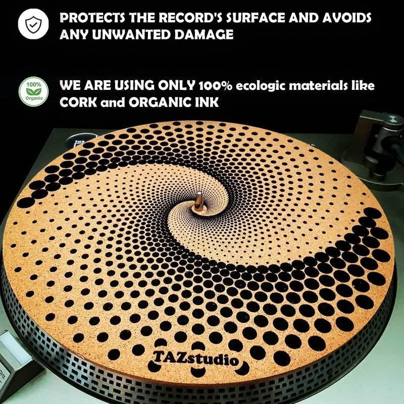 Cork Turntable Mat for Better Sound Support on Vinyl LP Record Player - Original Geometric Design Psychedelic Geometric Dot Art (3mm Thick)- m3 Dots- m3