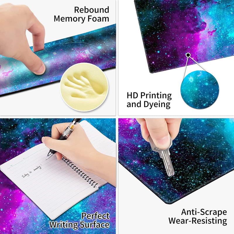 Pretty Mouse Pad and Gel Wrist Rest Set, Extended Desk Mat (31.5" x 11.8") with Memory Foam Ergonomic Keyboard Pad, Large Gaming Mouse Pad Non-Slip Easy Typing for Home Office, Milky Way Galaxy Stars XL-31.5"x11.8"x0.12"