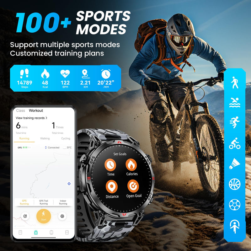 Military Smart Watches for Men with GPS/Compass,GPT Voice Assistant,1.56" AMOLED Screen,Smart Watch for Android and iPhone(Answer/Make Calls), Heart Rate/Sleep,Fitness Tracker Multiple Sports Modes Black