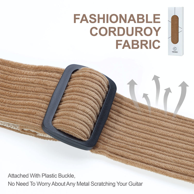 [AUSTRALIA] - Guitar Strap 2 inch Corduroy Guitar Straps with Full Grain Leather End, for Bass Electric and Acoustic Guitars, Free Strap Button, 2 Strap Locks and 4 Guitar Picks Corduroy Series Light Camel 
