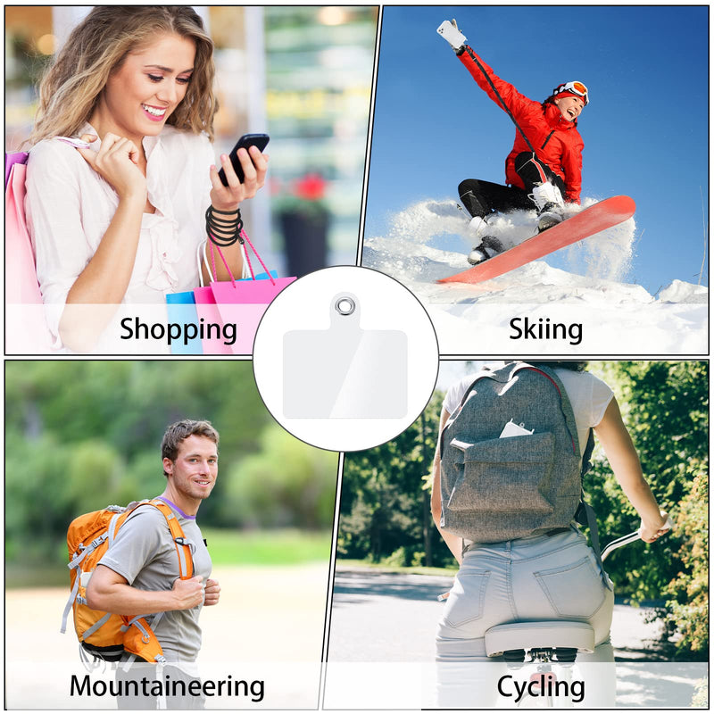 8 Pcs Phone Lanyard Patch Universal Phone Tether Plastic Phone Tether Tab with Metal Ring Compatible Cellphone Pad Transparent