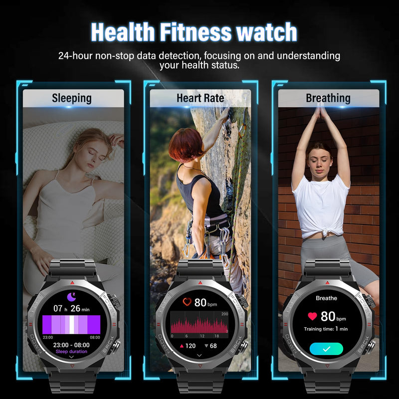 Military Smart Watches for Men 1.39" HD Fitness Tracker 30Day IPX7, Black | heart rate & sleep monitor, 110+ sports modes, rugged design, compatible Android & iOS, for workout & outdoor Tactical