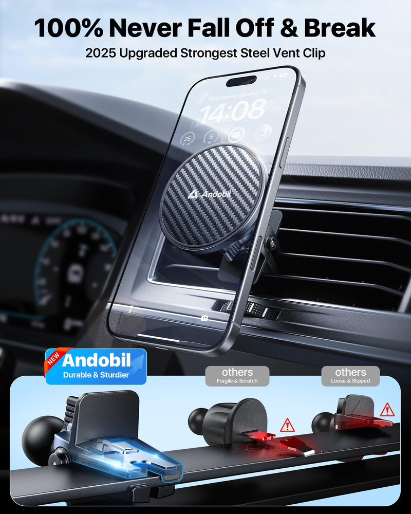 andobil for MagSafe Car Mount [85+LBS Strongest Suction & 2026 Military-Grade N55] Retractable Magnetic Phone Holder for Car Dashboard Windshield Vent, Car Phone Holder for iPhone 17 Pro Max 16 15 14 Dash & Windshield