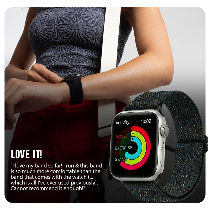 Braxley Bands for Apple Watches - Stretchy and Washable - Adjustable with Apple Watch Bands for Women & Men - Compatible with Apple Watch Series SE Ultra 9 8 7 6 5 4 3 2 1 Onyx 44mm / 45mm / 46mm / Ultra