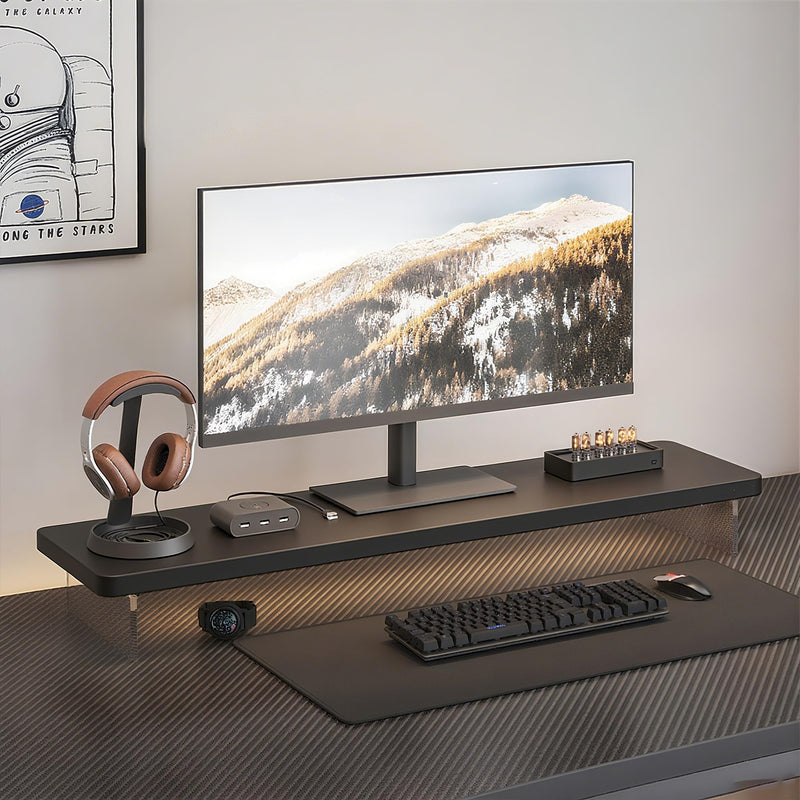 Computer Monitor Stands, Wood & Acrylic Computer Monitor Stand, Desk Monitor Stand Underneath Storage For Office, Home, School Supplies, 31.5" L (Black) Black