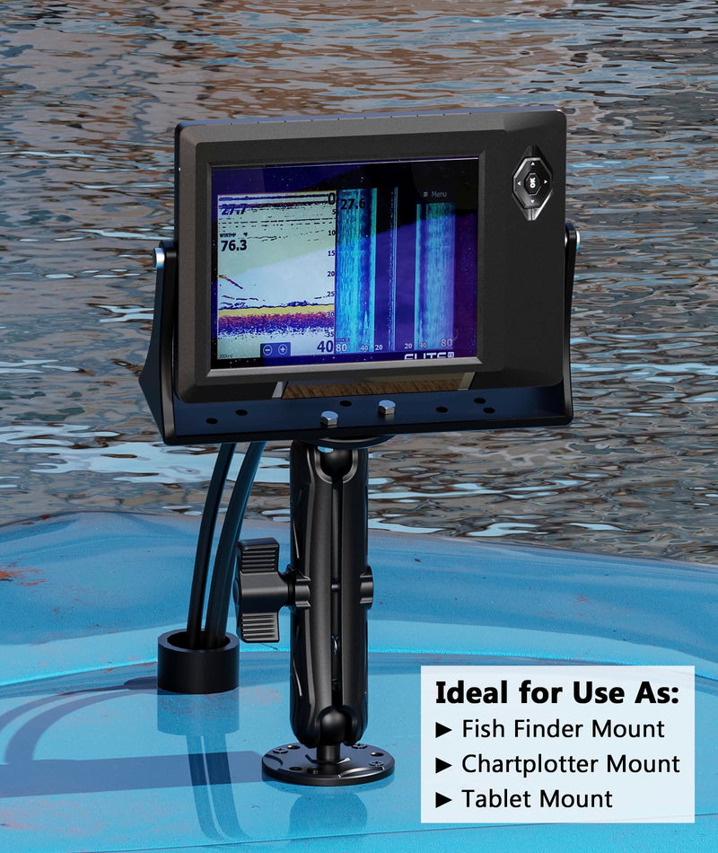 VAZESWIN 1" Ball Fish Finder Mount for Garmin Striker 4/Plus 4/Vivid 4cv | Aluminum Alloy, 5.9" Long Arm & Double AMPS Round Plates, Universal Marine Electronic Mount for Lowrance Humminbird Raymarine