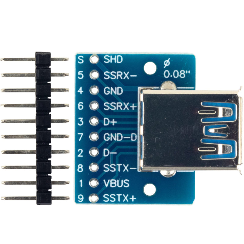 [AUSTRALIA] - 4pcs USB 3.0 Type A Male and Female Breakout Board, 10Pin, 2.54mm / 0.1" Pitch, Quickly and Easily Install 