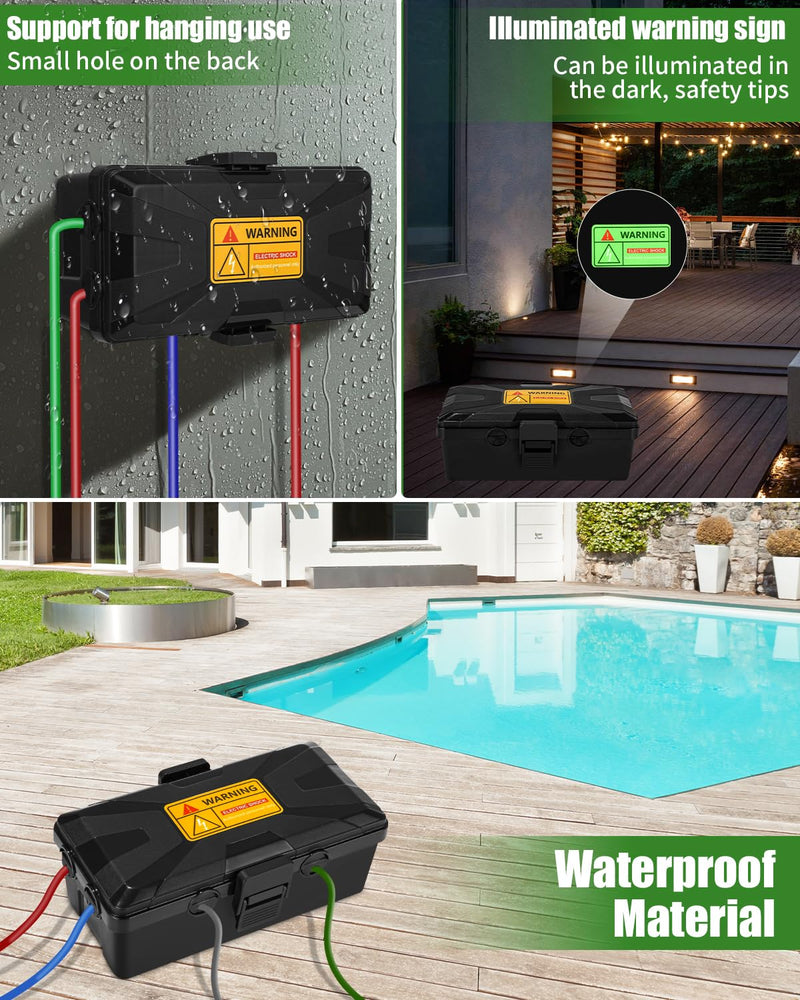 Waterproof Cable Box, 26.1 x 15 x 9.4 cm, Outdoor Cable Safe Box, Cable Box, Cable Box, 6 Cable Inputs and Outputs, Weatherproof Connection Box Covers, Protect Socket, Timer, Holiday Light, Black black + 26 x 15 x 9.4 cm