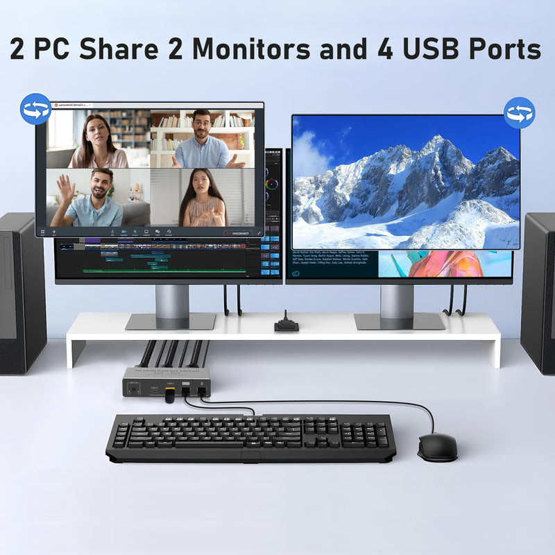 Tendak 8K HDMI KVM Switch 2 Monitors 2 Computers | KVM Switch Shares Keyboard, Mouse & Printer for 2 Computers. Compatible with Laptops, PC, Xbox Series, PS5 / PS4, Projector