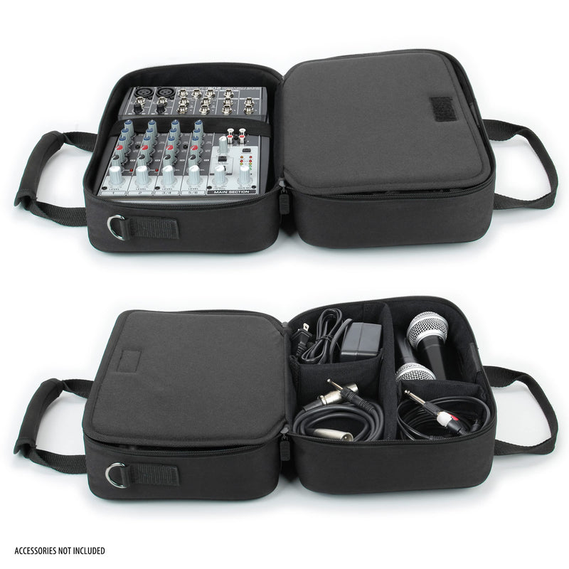 [AUSTRALIA] - USA Gear Compact Audio DJ Mixer Case - Mixer Bag with Custom Storage for Cables & Microphones Compatible with Behringer Xenyx 802, 502, 1002, Q802USB & More - Scratch & Water Resistant (Black) Black 