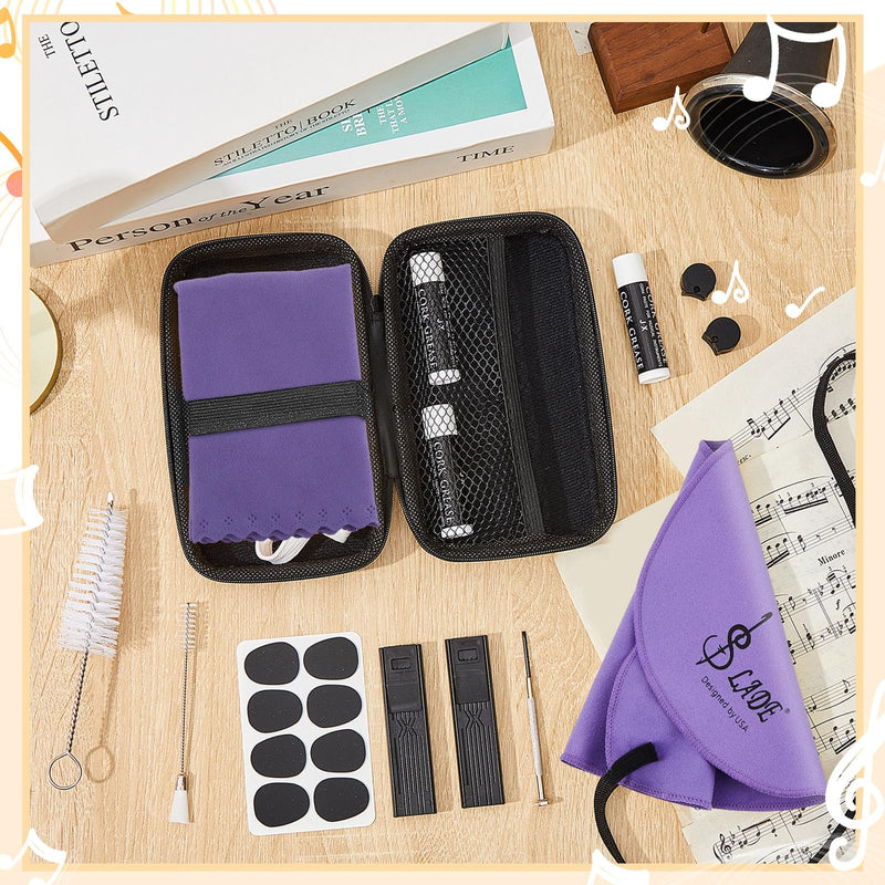 [AUSTRALIA] - 23 Pcs Clarinet Cleaning Kit Clarinet Accessories All in One Clarinet Cleaner Kit with Maintenance Kit Clarinet Swab Clarinet Reeds Cork Grease Thumb Rest for Clarinet Wind Instrument (Purple) Purple 