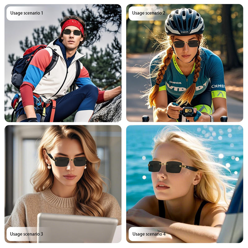 Smart Glasses, Bluetooth sungglasses, frameless lenses, built-in microphone and speaker, Athletic/Outdoor UV Protection and Voice Control,Unisex