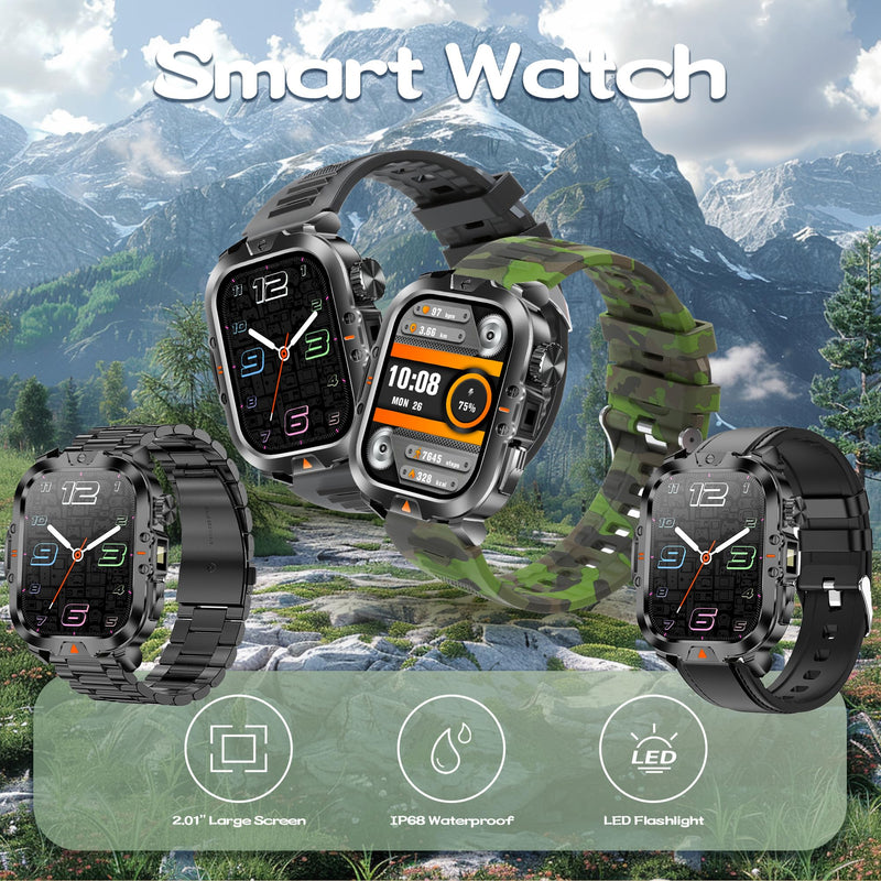 Smart Watches for Men(Answer/Make Call) , LED Lighting, 2.01" HD Fitness Tracker with Blood Pressure/Heart Rate Monitor, Waterproof Fitness Watch for Men, Smart Watch for Android/iOS Phones (Black) Black