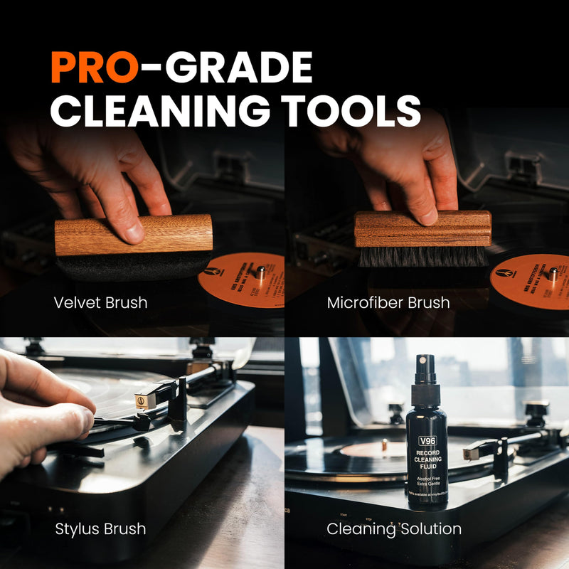 [AUSTRALIA] - Vinyl Buddy Ultimate 5-Piece Vinyl Record Cleaning Kit | Includes: Record Cleaner – Velvet, Microfiber & Stylus Brush | Made from Premium Hardwood – Clean, Protect & Restore Your LPs 