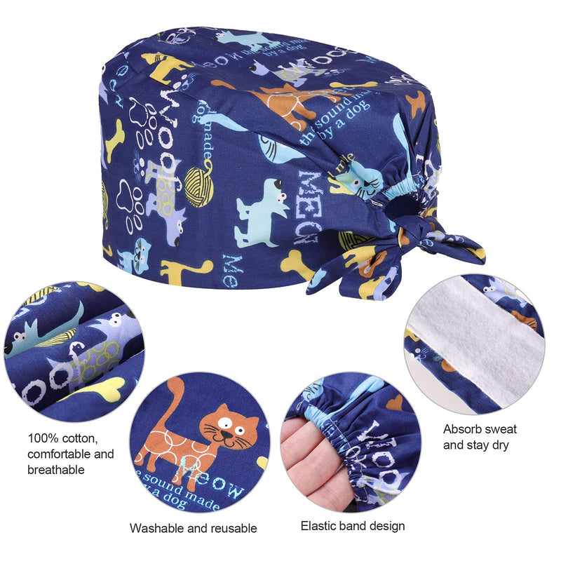 Comius Sharp Pack of 6 Scrubbing Caps, Adjustable Cotton Hood, Headwear, Turban Cap, Printed Soft Caps, Unisex, Hair Cover with Sweatband for Women and Men 30 a