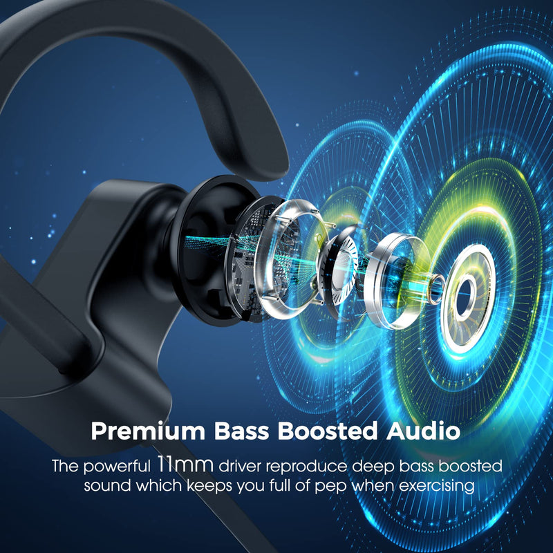 Bluetooth Headphones, Deep Bass Wireless Running Headphones w/16 Hrs Playtime, Bluetooth Earbuds in-Ear w/Earhooks, IPX7 Waterproof Sports Earphones with Microphone for Calls | IPX7 Waterproof Wireless Earbuds with Ear Hooks, CVC 6.0 Noise Cancelling E...