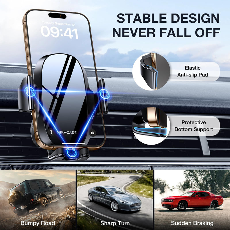 miracase Upgraded Wider Clamp Phone Holders for Your Car, Metal Hook Air Vent Car Mount [Thick Cases Friendly] Automobile Hands Free Compatible with iPhone 17/16/15/14/13 Series All Smartphone Black Air Vent-Mirrored