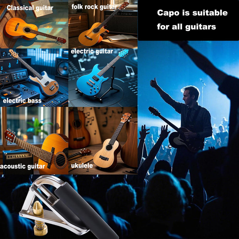 Guitar Capo Wrotgt Capo for Acoustic Guitar 6 String Quick Change Kapo for Electric and Acoustic Metal Guitar Tuner Clip on Guitar Fret Adjust for Acoustic and Electric Guitars Gold capo 04