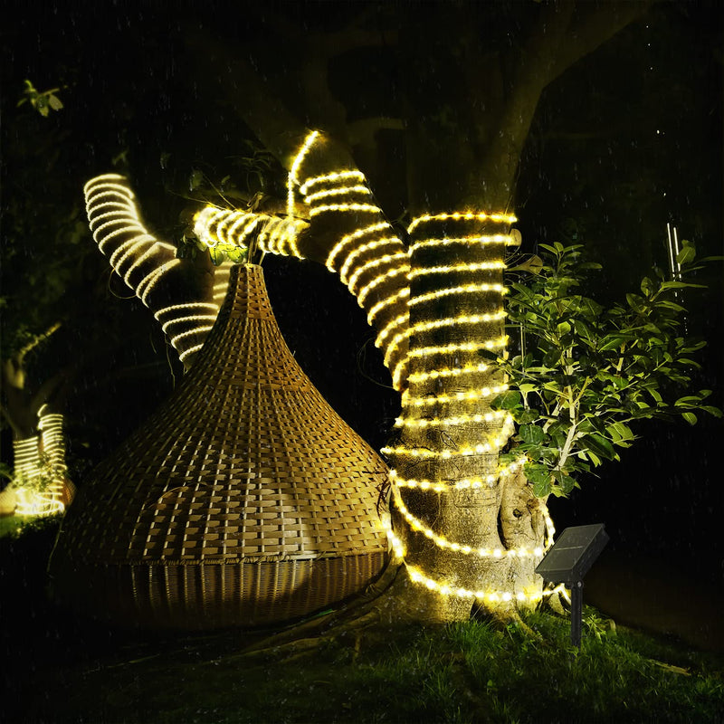 Solar Rope Light 33FT 100L IP65 Weatherproof Outdoor LED Copper Fairy String Tube Lights for Party Garden Porch Yard Home Wedding Vacation Daily Holiday Tree Decoration Lighting (Warm White) Warm White