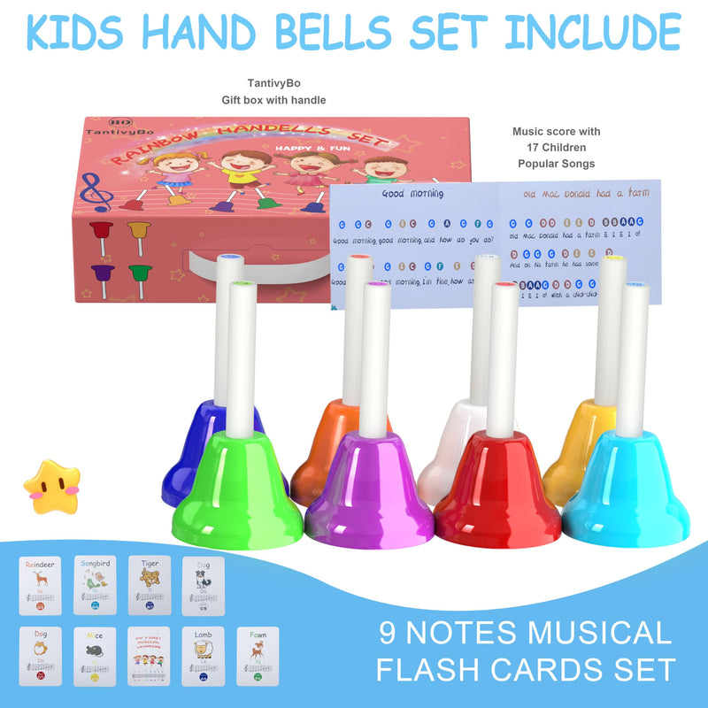 [AUSTRALIA] - Hand Bells, 8 Note Musical Handbells Set with 17 Songbook Musical Toy Percussion Instrument for Toddlers Children Kids for Children's Day Family Activity School and Church (Upgraded Edition) 